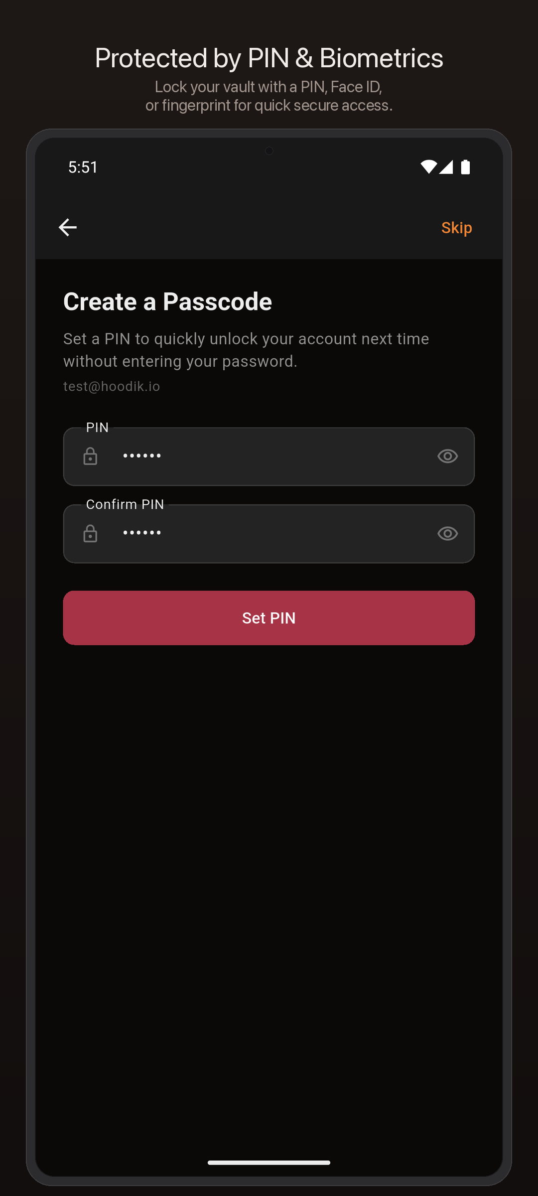 Hoodik App - PIN Lock